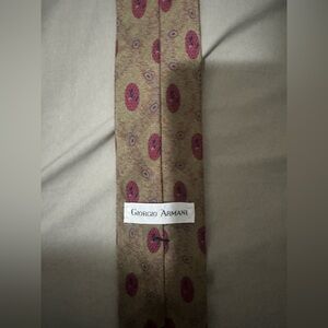 Giorgio Armani Beige Tie with Red Medallion Pattern